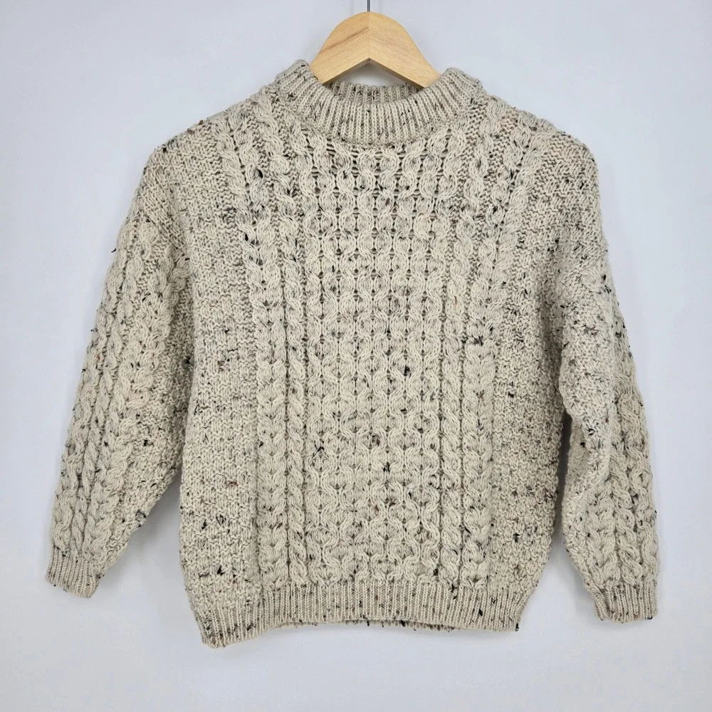 Vtg 100% Wool Aran Country Ireland Womens S Sweater Cottagecore Cozy Fall Winter
